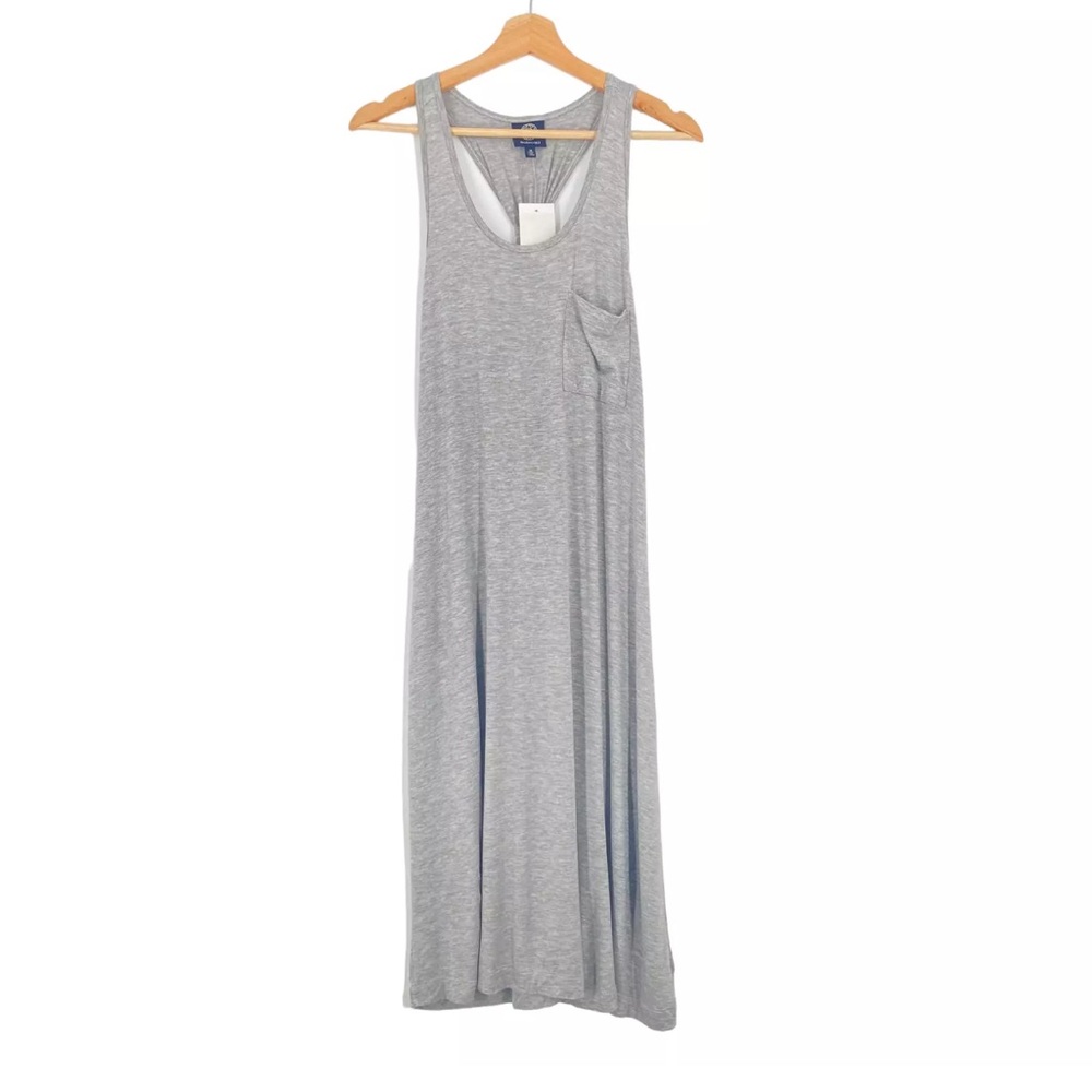 Bobeau Midi Dress Pocket Front Twist Back Stretch Knit Light Gray size XL